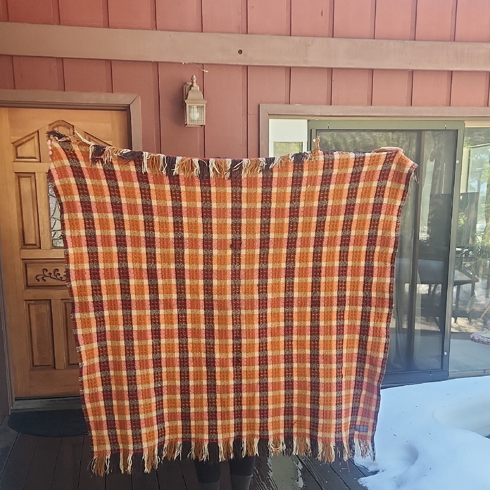 Pendleton Woolen Mills Motor Robe Fringe Blanket Vintage Mid-Century Flawed Gem!